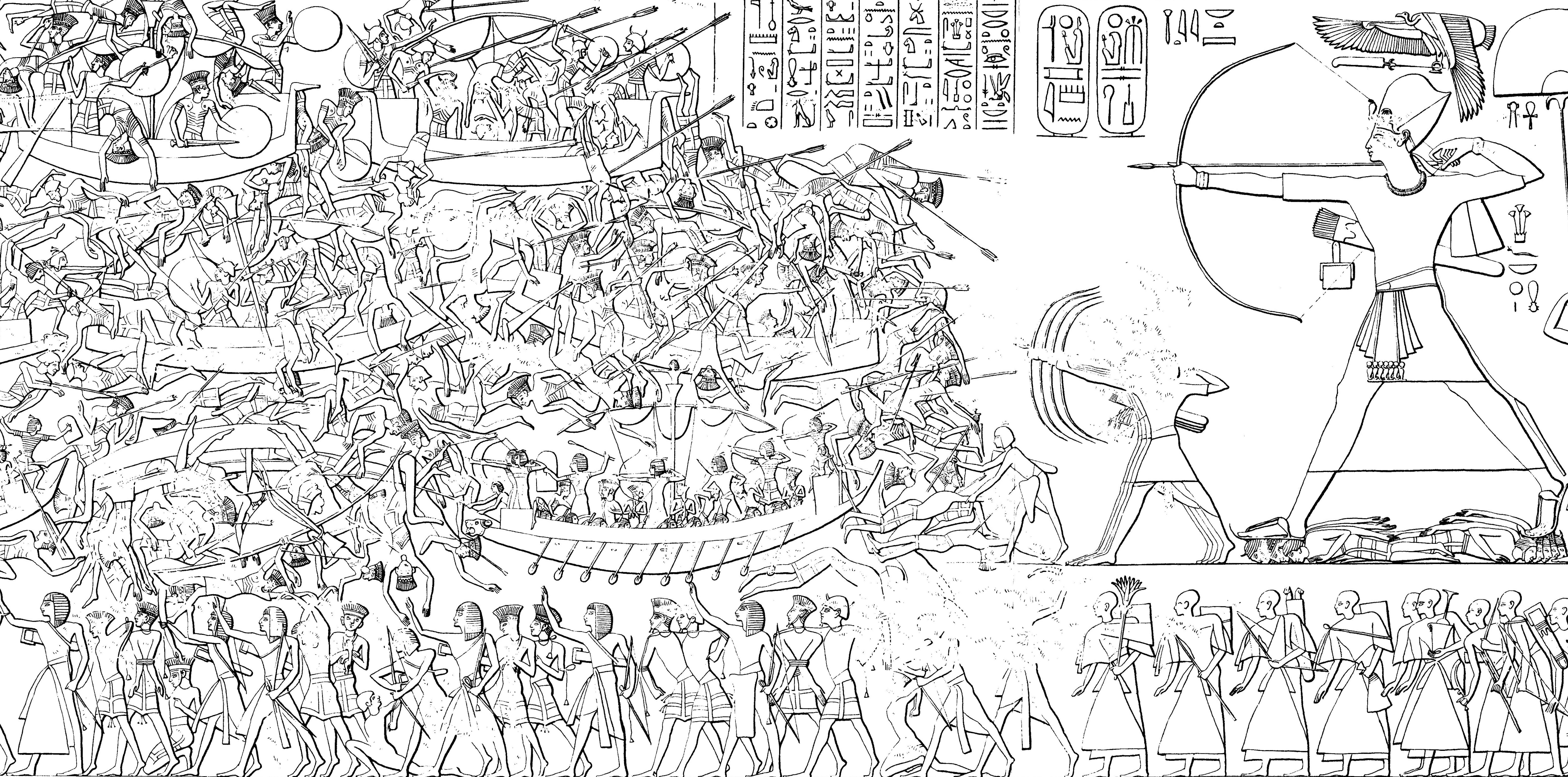 Outline of Battle of the Delta Relief at Ramesses III mortuary temple